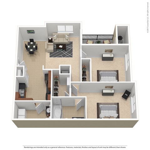 Floor plan for 2 beds, 1.5 baths, 1106 sqft